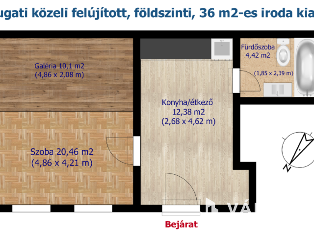 Nyugati közeli, felújított, földszinti, 36 m2-es iroda kiadó